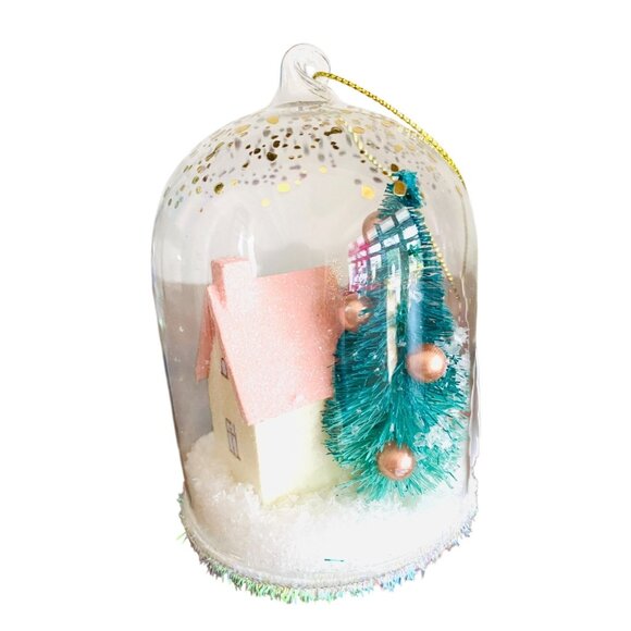 Anthropologie Festive Letter A Snow Globe Ornament Village House and Trees New - Picture 3 of 5